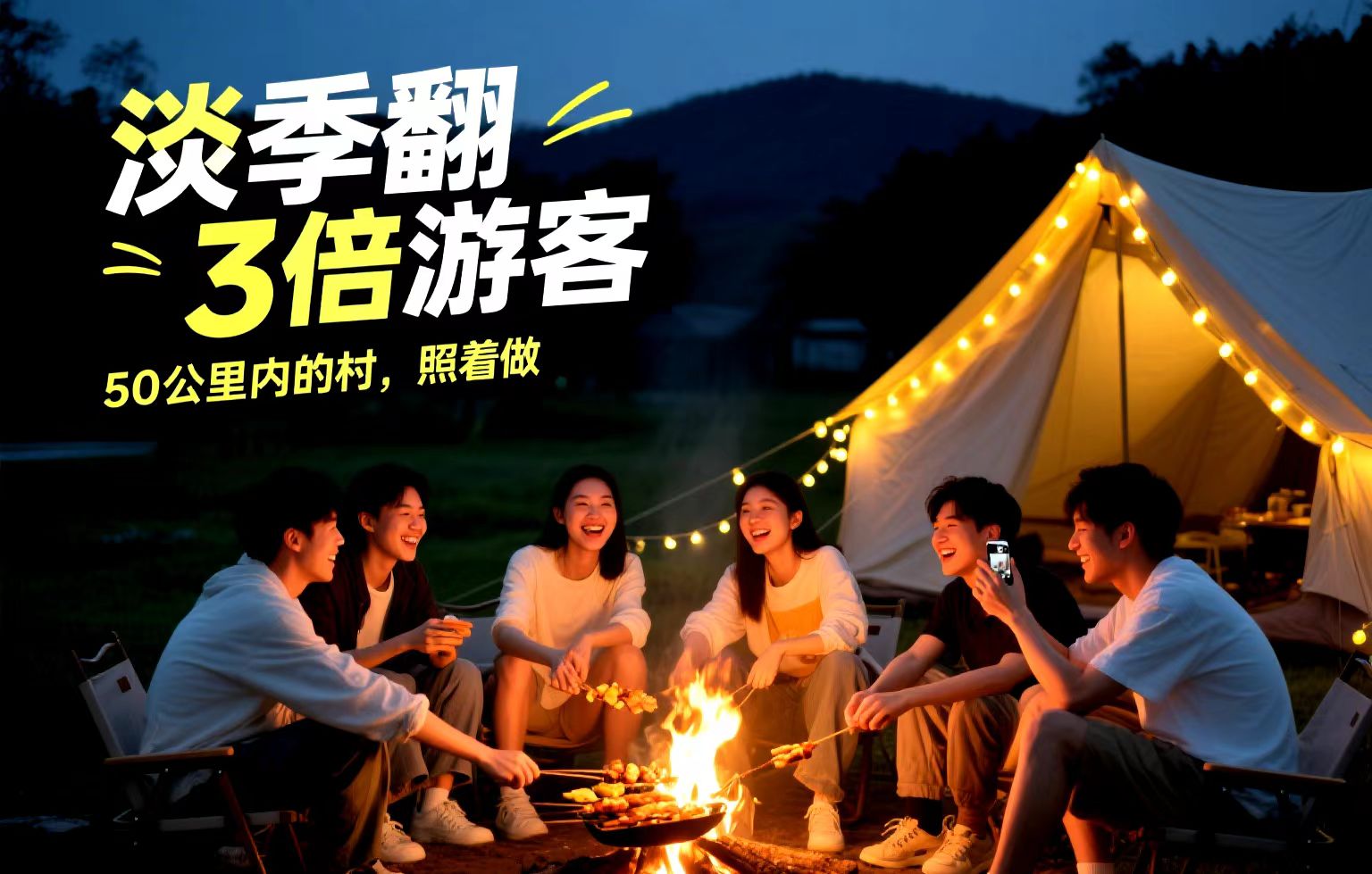 如果你的村距离城市60公里内，还能做露营，淡季也能翻3倍游客。